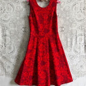 Lands' End Red Floral Jacquard Sleeveless Dress